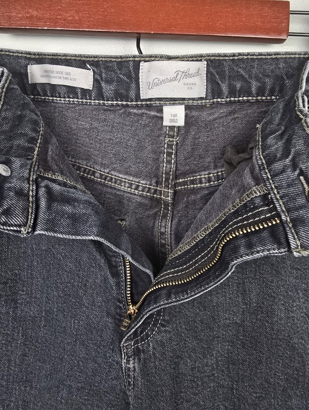 High-Rise Wide Leg Jeans Dark Wash Faded Black Womens Size 14R 90s Baggy Classic - Picture 6 of 13